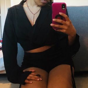 Black collard crop top Blouse